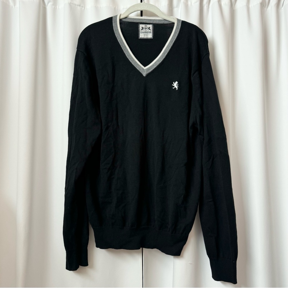Express Black & White V-neck Cotton Sweater Size Extra Large